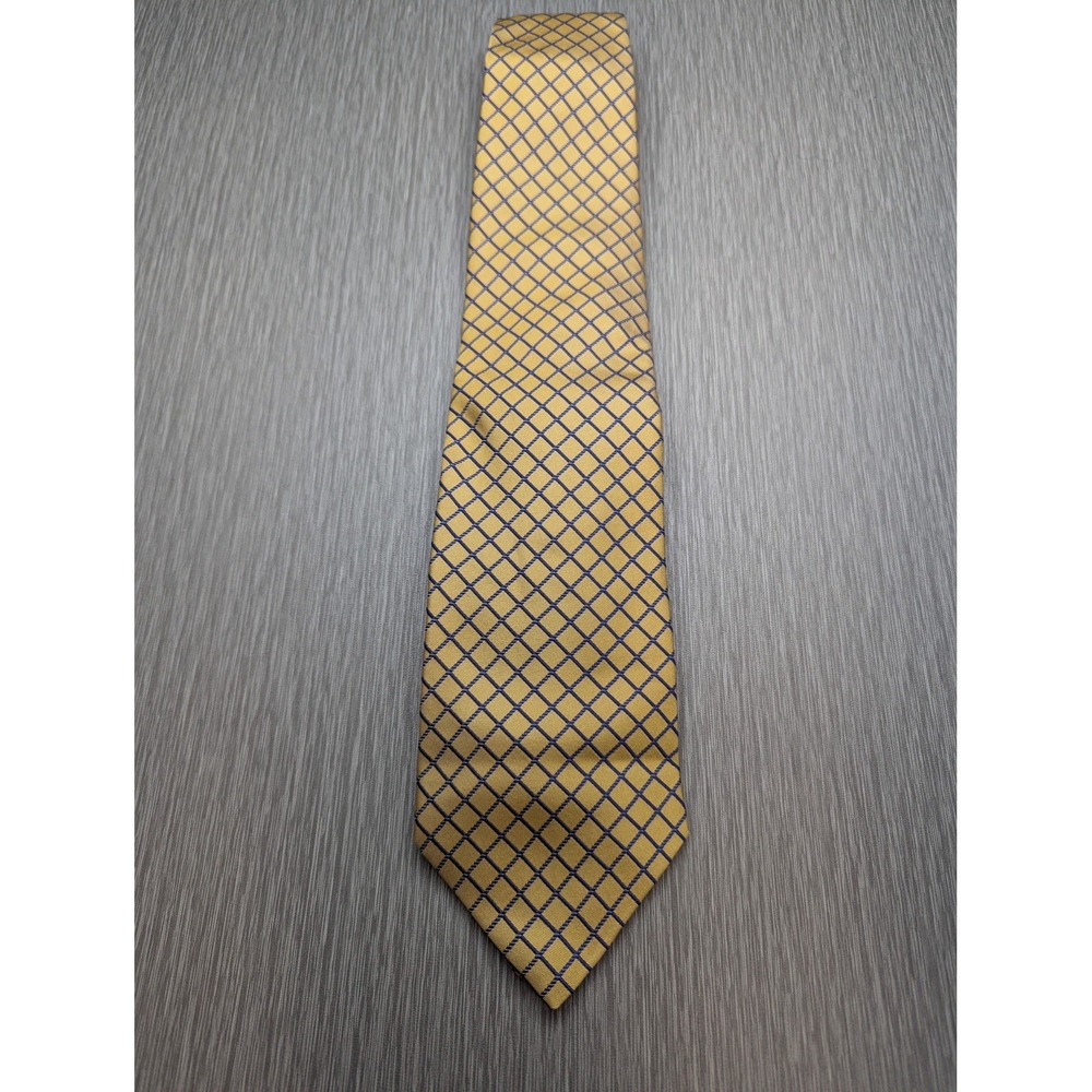 Dunhill Tie Mens 100% Silk Yellow Blue Geometric Lattice Diamond Made in USA